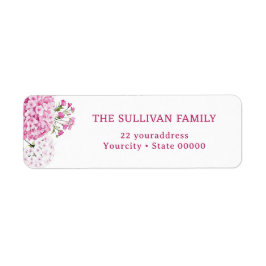 Roze hydrangea retouradreslabel etiket