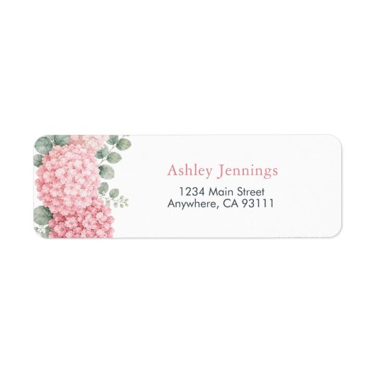 Roze Hydrangea Retouradreslabels Etiket (Voorkant)