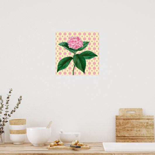 Roze Hydrangea  Retro Art Flower Poster (Keuken)