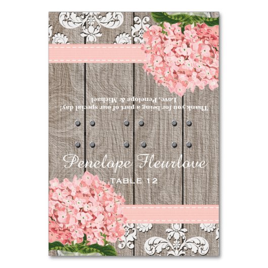 Roze Hydrangea Ribbon DIY Tent Place Card Kaart (Voorkant)