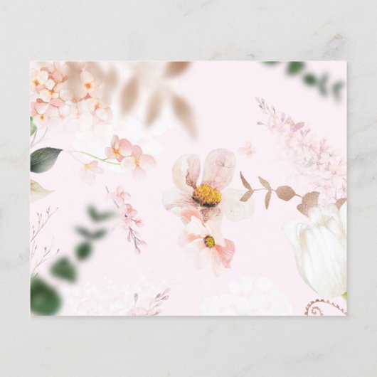 Roze Hydrangea Roos Goud Eerste Verjaardagsuitnodi (Achterkant)