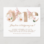 Roze Hydrangea Roos Goud Eerste Verjaardagsuitnodi (Voorkant)