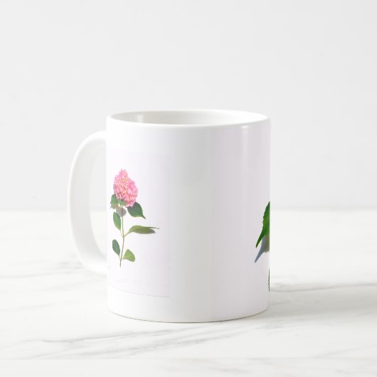 Roze hydrangea roze bloem roze florale bloem koffiemok (Voorkant links)