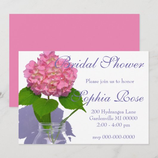 Roze hydrangea roze florroze bloem kaart (Voorkant / Achterkant)