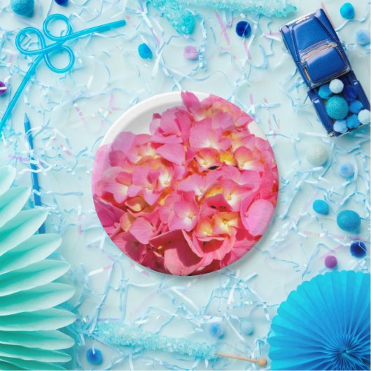 Roze hydrangea roze florroze bloem papieren bordje (Feest)