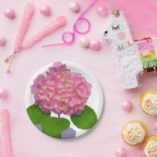 Roze hydrangea roze florroze bloem papieren bordje (Feest)