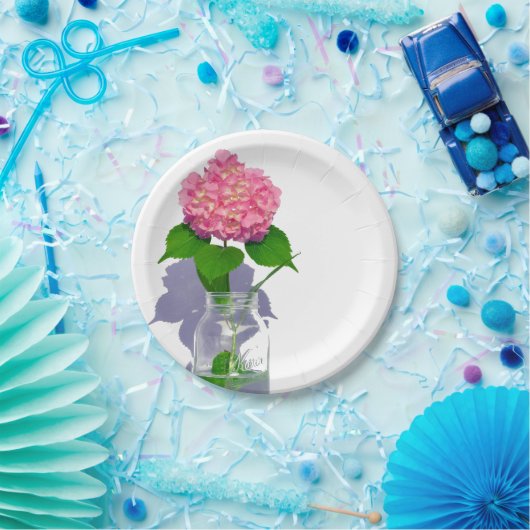 Roze hydrangea roze florroze bloem papieren bordje (Feest)