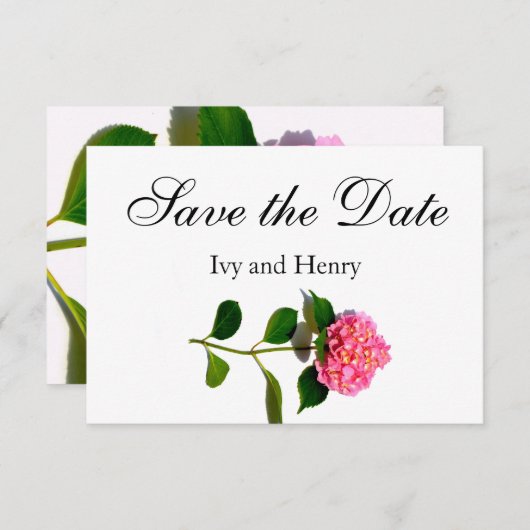 Roze hydrangea roze florroze bloem save the date (Voorkant / Achterkant)