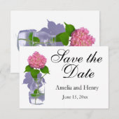 Roze hydrangea roze florroze bloem save the date (Voorkant / Achterkant)