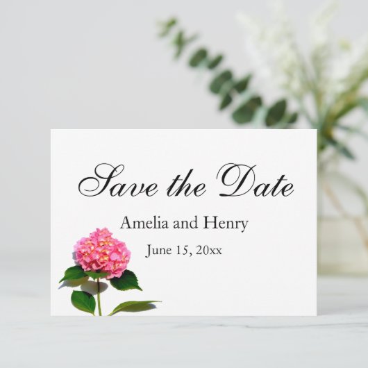 Roze hydrangea roze florroze bloem save the date (Staand voorkant)