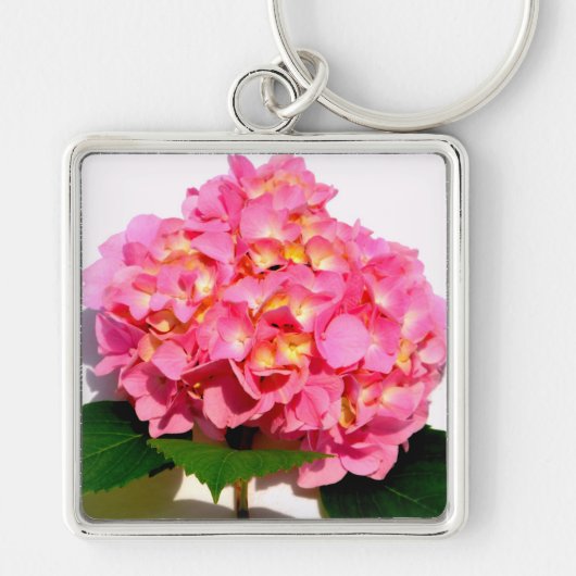 Roze hydrangea roze florroze bloem sleutelhanger (Voorkant)