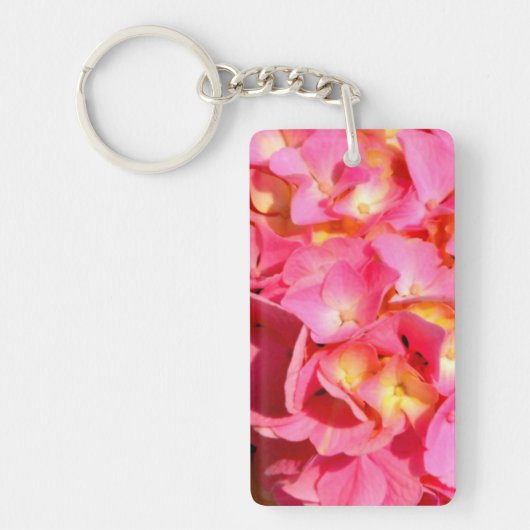 Roze hydrangea roze florroze bloem sleutelhanger (Voorkant)