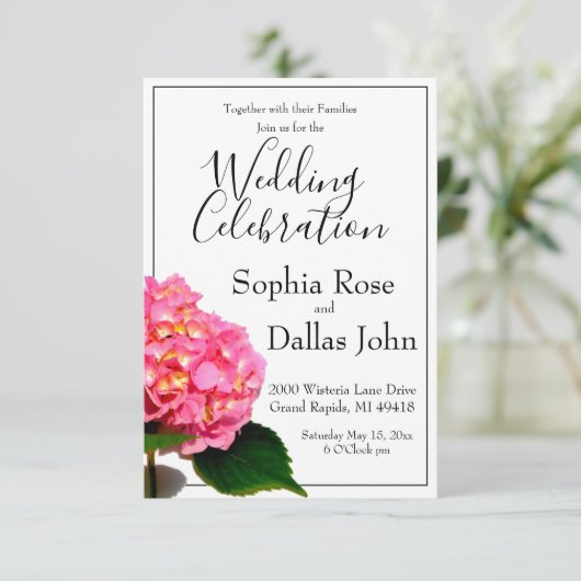 Roze hydrangea roze florroze bloem Weddenschap Kaart (Staand voorkant)
