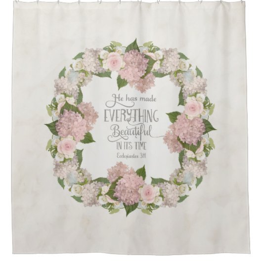 Roze hydrangea Scripture Illustrated Faith Floral Douchegordijn (Voorkant)