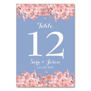 Roze hydrangea, Serenity Blue Table Number Kaart