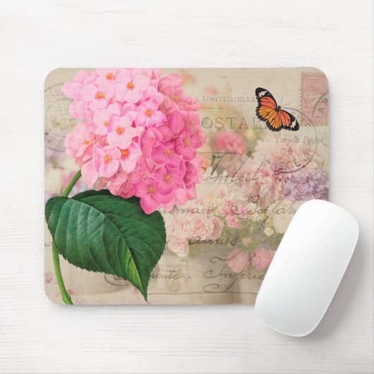  Roze Hydrangea  Shabby Mousepad Muismat (Met muis)