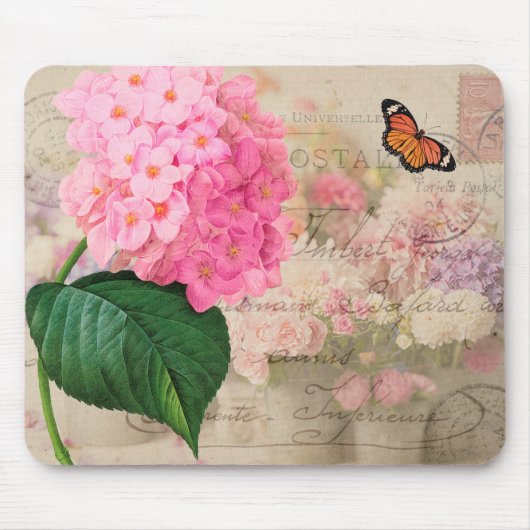 Roze Hydrangea  Shabby Mousepad Muismat (Voorkant)