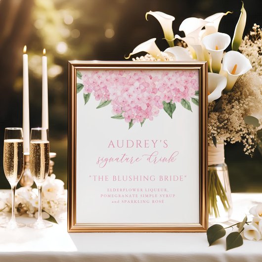 Roze Hydrangea Signature Drink Bar Sign Poster