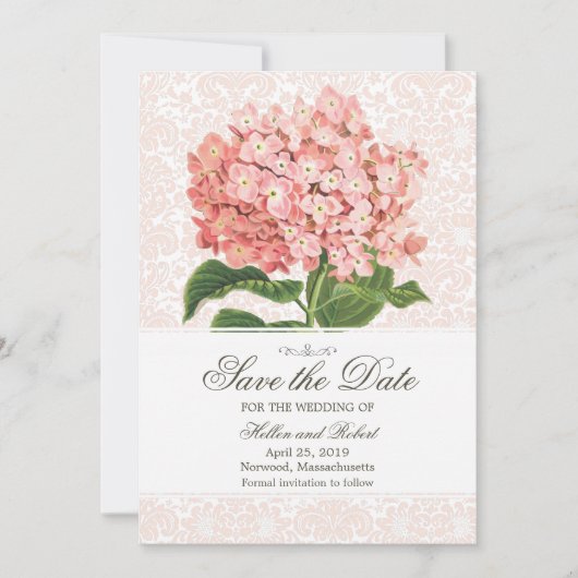  roze hydrangea sparen de datum save the date (Voorkant)