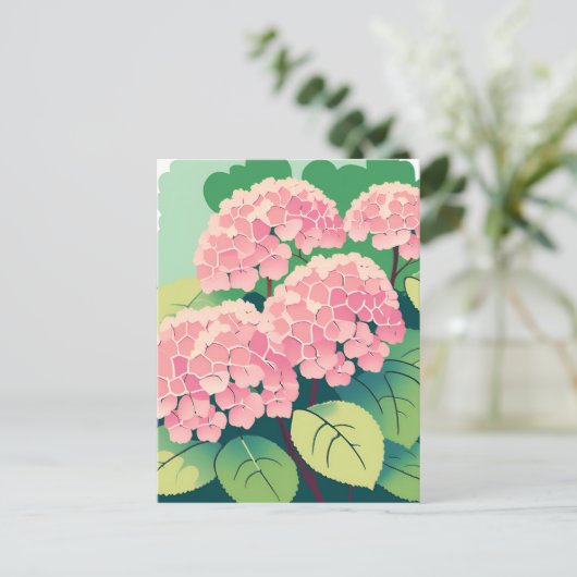 Roze Hydrangea Struik Briefkaart (Staand voorkant)