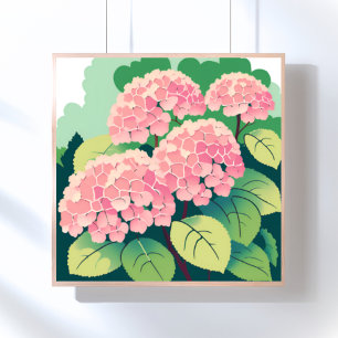 Roze Hydrangea Struik Poster
