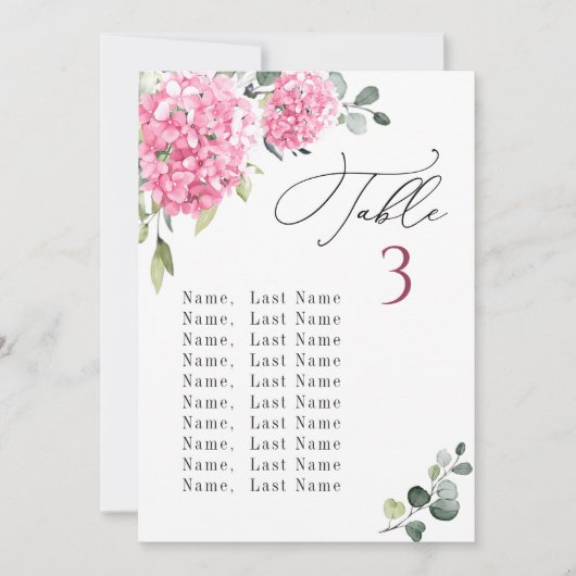 Roze Hydrangea Tafelnummer Zitkaarten Kaarten (Voorkant)