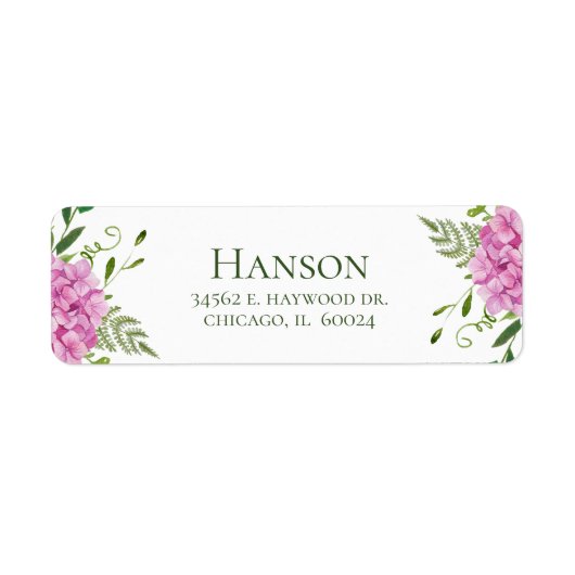 Roze Hydrangea Terugadres 100ste Verjaardag Etiket (Voorkant)