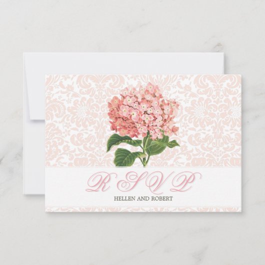 Roze Hydrangea Trouw RSVP Kaart uit het Verleden (Voorkant)
