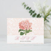 Roze Hydrangea Trouw RSVP Kaart uit het Verleden (Staand voorkant)