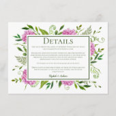 Roze Hydrangea Trouwdetails Informatiekaartje (Voorkant)