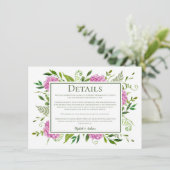Roze Hydrangea Trouwdetails Informatiekaartje (Staand voorkant)