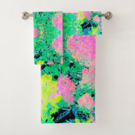 Roze hydrangea Tuin met gele vulling Bad Handdoek