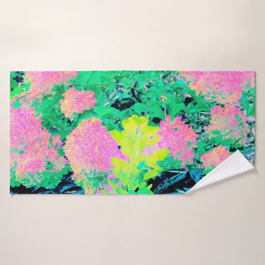 Roze hydrangea Tuin met gele vulling Badhanddoek (Badhanddoek)