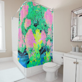 Roze hydrangea Tuin met gele vulling Douchegordijn