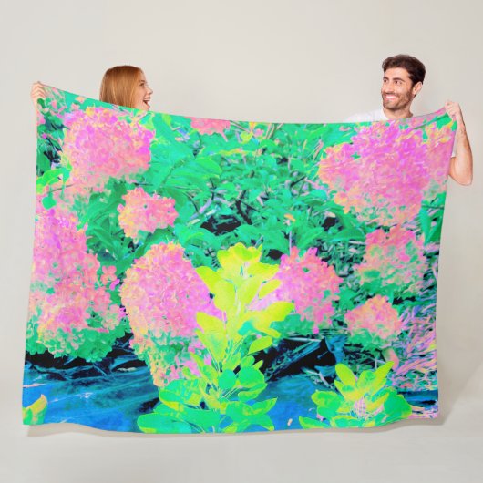 Roze hydrangea Tuin met gele vulling Fleece Deken (In situ)