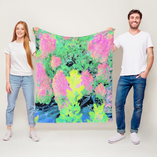 Roze hydrangea Tuin met gele vulling Fleece Deken (In situ)