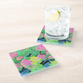 Roze hydrangea Tuin met gele vulling Glazen Onderzetter (Schuin)