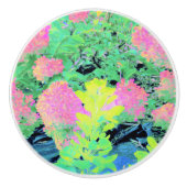 Roze hydrangea Tuin met gele vulling Keramische Knop (Voorkant)