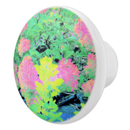 Roze hydrangea Tuin met gele vulling Keramische Knop