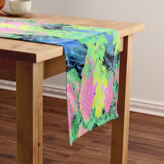 Roze hydrangea Tuin met gele vulling Korte Tafelloper (Voorbeeld)