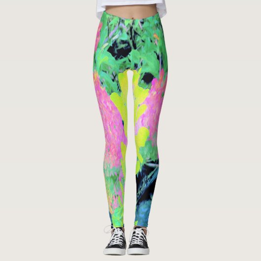 Roze hydrangea Tuin met gele vulling Leggings (Voorkant)