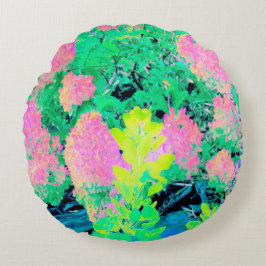 Roze hydrangea Tuin met gele vulling Rond Kussen