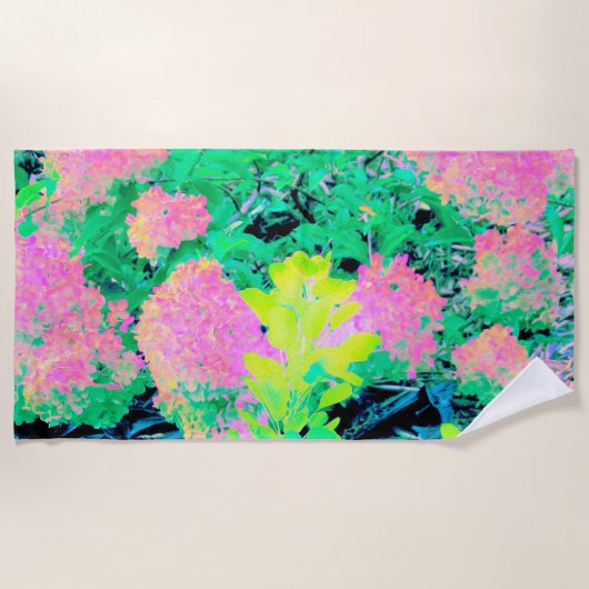 Roze hydrangea Tuin met gele vulling Strandlaken (Voorkant)