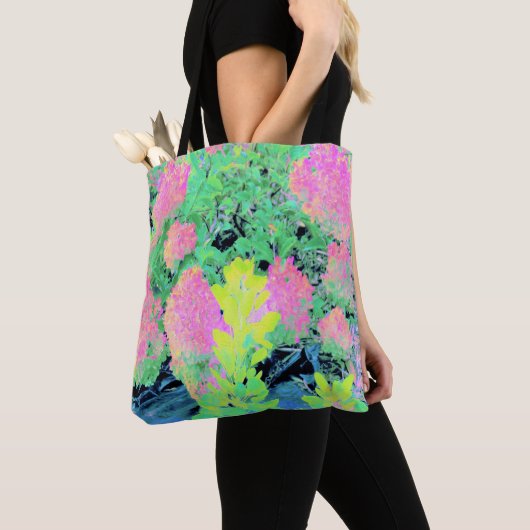 Roze hydrangea Tuin met gele vulling Tote Bag (Dichtbij)