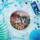 Roze hydrangea, tuinen en Initialen Papieren Bordje (Feest)