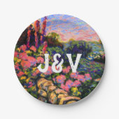 Roze hydrangea, tuinen en Initialen Papieren Bordje (Voorkant)