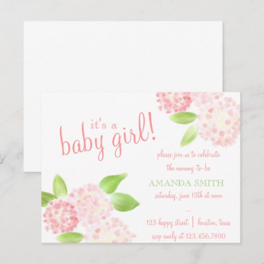 Roze Hydrangea uitnodiging (Voorkant / Achterkant)