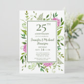 Roze Hydrangea Uitnodiging 25-jarig Jubileum (Staand voorkant)