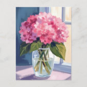 Roze Hydrangea Vaas Bloem Boeket Waterverf Briefkaart (Voorkant)