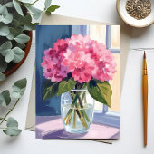 Roze Hydrangea Vaas Bloem Boeket Waterverf Briefkaart